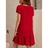 Vestido holgado de color liso con cuello en V y manga corta informal de Amazon, estación independiente transfronteriza europea y americana