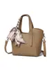 Bolso de Moda de Cuero de Vaca de Primera Capa con Patrón de Lichi Simple Bolso Cubo Piel Genuina Bolso de Hombro Cruzado de Lujo Ligero con Bufanda para Mujer