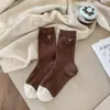 Calcetines Térmicos de Lana Engrosada Calcetines Grises para Mujer Calcetines de Media Caña para Primavera y Otoño Calcetines Largos Lindos de Dibujos Animados Japoneses para Niñas Cachorros