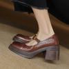 2026 Novo Modelo Sapatos Femininos para Todas as Estações, Couro Macio Bico Redondo Estilo Retrô Salto Alto com Tira Única e Solado Grosso Sapatos Mary Jane para Mulheres