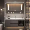 Mueble de baño con lavabo, lavabo integrado de cerámica, tocador, mueble de baño, madera maciza, diseño moderno y simple