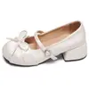 Sapatos Elegantes de Salto Grosso com Laço Estilo Coreano para Mulheres 2026 Nova Coleção Primavera e Verão Saltos Altos Sapatos Mary Jane Estilo Francês para Combinar com Saias