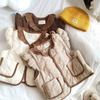Jaqueta Colete de Inverno para Meninas Bebê Estilosa Infantil Personalizada Marca da Moda Estilo Coreano Algodão Engrossado Combinação de Cores Renda Cordão