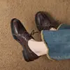Elegante francês ~ Sapatos de salto grosso de 3,5 cm para mulheres, tendência, bico quadrado, cadarço, sapatos pequenos de couro, novos sapatos para quatro estações 2025, sapatos femininos