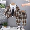 Traje de Cuadros Nuevo 2025 para Niños Ropa de Bebé Tres Piezas Primavera y Otoño Estilo Coreano Vestido 1-2--3-4 Años