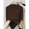 Camiseta Feminina Outono/Inverno Gola Meia-Alta Manga Longa Estilo Coreano Infantil Plush Camada Base Top Roupa Infantil Primavera/Outono Roupa de Baixo Tendência