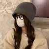 Gorro Grueso de Lana Estilo Coreano Gris para Mujer, Invierno 2025, para Circunferencia de Cabeza Grande, de Viaje, Cálido, Protector de Orejas, Tejido