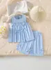 Conjunto de Vestido Ligero Azul Fresco de Verano con Lazo