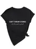 Não Jogue Pedras Amazon Ebay Site Independente Casual Confortável Camiseta Feminina Gola V Manga Curta Comércio Exterior