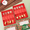 Juego de Cubiertos Creativos Navideños de Acero Inoxidable Tenedor y Cuchara Estrella de Cinco Puntas Anciano Alce Cuchara de Postre Navideña Tenedor de Fruta Regalo