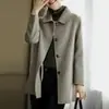 Elegante, holgado, casual, rejuvenecedor, estiloso, versátil, petite, de alta gama, con cuello, abotonado, abrigo de lana para mujer en otoño e invierno