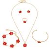 CDD set de cinco piezas de doble cara con flor de ciruelo nueva, collar de trébol de cuatro hojas, aretes, pulsera, anillo, traje de aretes, suministro para comercio exterior