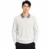 Suéter Polo de Punto Relajado Estilo Italiano para Hombre Cuello Vertical de Canalé Manga Larga Top Capa Base Casual para Hombre