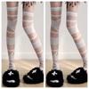 Medias de Banda Y2K Subcultura Spice Girls Blanco y Negro Vendaje Tubo Largo Hasta la Rodilla Medias de Seda Medias Lolita para Mujer Finas
