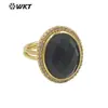 MR024 Pedra Olho de Tigre cor natural zircônia microincrustada oval ouro 18K incrustado Joias de Festa Femininas
