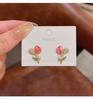 Pendientes de Tulipán Rosado Pequeños Frescos y Lindos con Goteo de Aceite para Mujer Aguja de Plata S925 Pendientes de Flores Populares de Verano Pendientes