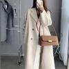 Abrigo de Cachemira Doble Faz Color Crema para Mujer, Nuevo Estilo Otoño e Invierno 2024, Estilo Coreano de Alta Gama, Estilo Suave, Abrigo de Lana de Longitud Media