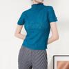 Camiseta feminina de manga curta com gola meia-alta, nova coleção verão 2025, design de camiseta elegante e slim fit, Sense Chic Top