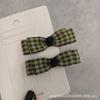 Otoño e Invierno Nuevo Pasador para el Cabello para Niñas Coreano Dulce Lindo Lazo de Cuadros Verdes Par Clip Lateral Clip para Flequillo