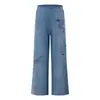 Calça casual masculina de perna reta, estilo deserto, tingimento tie-dye com spray, desgastada, com estampas exclusivas de grafite pintadas à mão e design de perna larga, moderna