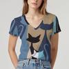 Nueva Moda Femenina Deseo Más Vendido Personalizado Estampado de Gato Cuello en V Manga Corta Top Elegante Camiseta Holgada para Mujer