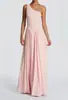 Vestido Feminino Moda Primavera Nova Estilo Europeu e Americano Ombro Assimétrico Cruzado Estilo Ins Elegante Cintura Marcada Costas Abertas Slim Fit Gola Franzida Y2K
