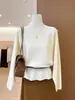 Foto real~ Suéter de tricô liso de manga comprida com gola U estilo coreano minimalista para mulheres, estilo casual e descontraído, outono 25265