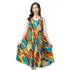 Vestido Colete de Algodão e Seda Plus Size Verão Novo Estilo Étnico Roupas Femininas Retrô Literário Estampado Sem Mangas Saia Longa