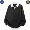 Sudadera de punto de alta calidad marca NASA, diseño de dos piezas falsas con cuello camisero vuelto y manga larga para hombre, moda de otoño, top casual holgado