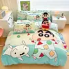 Juego de ropa de cama de Crayon Shin-chan con impresión digital, juego de cuatro piezas de terciopelo de leche engrosado y cálido, juego de tres piezas de dibujos animados para niños