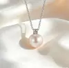 Pingente de Zircônia com Pérola Branca Redonda de Água Doce Corrente de Clavícula Feminina Elegante de Alta Qualidade Colar Versátil Luxo Leve