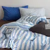 Juego de cuatro piezas de algodón puro a rayas de colores dopamina, estilo vintage y combinado, para dormitorios estudiantiles y apartamentos, juego de funda de edredón de tres piezas 1.8