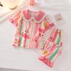 Pijamas de Menina Primavera e Verão Pijamas de Menina Estilo Bebê Cardigan Gola Boneca Infantil Médio e Grande Manga Longa Infantil Conjunto de Roupa de Casa Infantil