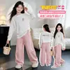 Conjunto de Roupas de Outono para Meninas 2026 Novo Estiloso Crianças de Tamanho Médio e Grande Camiseta de Manga Longa Moletom de Primavera e Outono Calça de Perna Larga Conjunto de Duas Peças