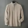 25 Suéter Nuevo Otoño/Invierno 100% Lana Pura para Hombre, Cuello Medio Alto, Jersey con Cremallera, Corte Holgado, Abrigo de Punto Engrosado