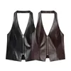 Moda Feminina Transfronteiriça Verão 2026 Estilo Europeu e Americano Moda Casual Slim Fit Top com Decote Halter Decorado com Zíper para Mulheres F26823
