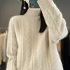 26 Suéter de Punto Retorcido de Manga Larga de Color Sólido para Mujer Otoño/Invierno, Elegante y Adelgazante, Tejido 100% Lana para el Trabajo