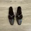 Versión de Piel de Oveja ~ Zapatos Planos de Piel Cuadrados Retro con Hebilla Metálica y Diseño Transpirable, Elegantes Zapatos Mary Jane Interiores para Mujer