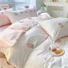 Toalha de algodão estilo princesa para meninas, conjunto de quatro peças bordado, lençol de cama 100% algodão, capa de edredom, capa de cama, algodão tingido