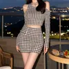 Hija de familia rica sentido de alta gama traje de otoño sexy temperamento de socialité top de hombros descubiertos falda conjunto de dos piezas