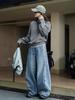 Sudadera de Moda Estilo Coreano de Primavera Nueva Silueta de Dos Piezas Falsas Suelta Waffle Casual Top para Mujer