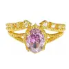 Anillo Abierto de Zirconia con Goteo de Aceite Esmaltado Serie Dorada Vintage Retro Lujo Ligero de Gama Alta para Mujer