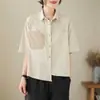 Foto Real de uma Camisa de Algodão com Manga Curta, Modelagem Solta Emagrecedora, Inspirada em Design de Comércio Exterior, Blusa Irregular Casual Plus Size, Tendência