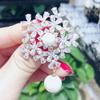 Joyería Haoquan broche de flor de circonita y perla moda para mujer pin cárdigan hebilla chal accesorios de ropa para traje ramillete