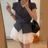 Suprimento Transfronteiriço Verão 2026 Novo Estilo Coreano Feminino Camisa Top Xadrez Decote V Cintura Marcada Emagrecedor
