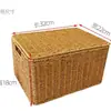 Cesta de almacenamiento de ratán para el hogar, cesta de almacenamiento de artículos varios de escritorio, cesta de ropa de imitación de ratán, cesta tejida a mano, cesta de almacenamiento