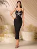 Vestido bandage europeu e americano feminino com corrente pesada e adornos de diamante, vestido longo justo para comércio exterior