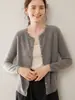 Suéter de Cachemira Pura para Mujer Otoño e Invierno Ajuste Delgado Cuello Redondo Manga Raglán Cárdigan Top de Manga Larga Tejido de Punto Capa Base