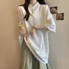 Ropa para Mujer Tallas Grandes Estilo Chino Botón Cuello Semi Abierto Top Nuevo Primavera y Verano 2025 para Mujer Aspecto Adelgazante Holgado Camiseta de Manga Corta Color Liso