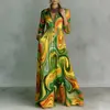Coleção Outono 202: Nova Moda Feminina Europeia e Americana, Vestido Longo de Alta Qualidade, Vestido Estampado Casual de Caimento Solto Estilo Francês